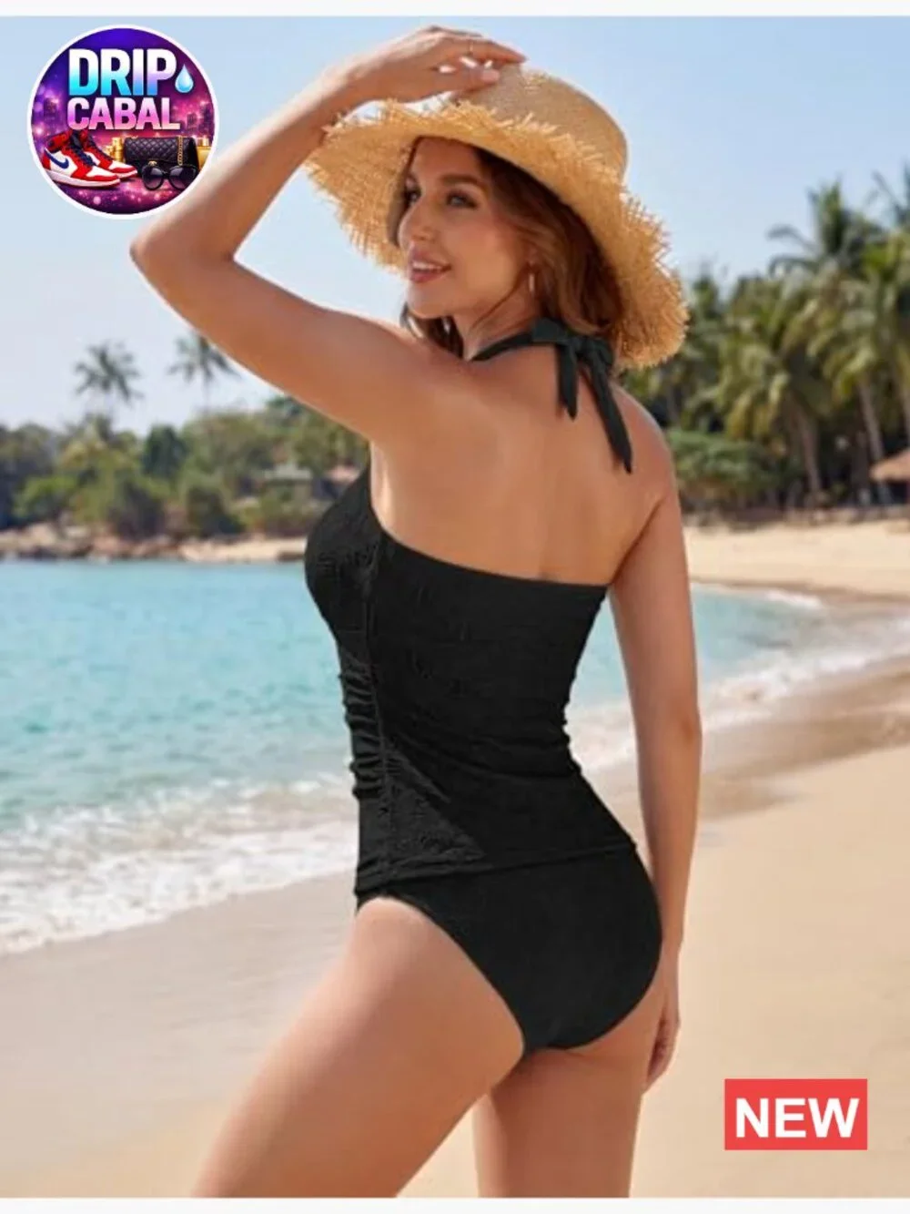 Tummy Control Tankini Set with Halter Push Up Full Coverage Two Piece Swimwear